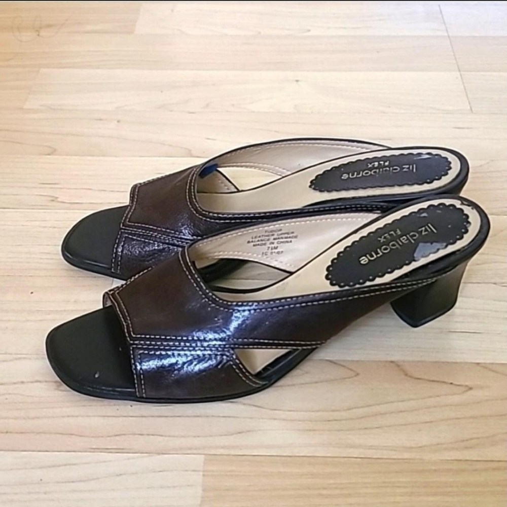 Liz Claiborne Block Heels Brown Leather Comfortable Sandals Size 7.5